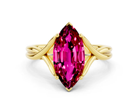 Yellow gold Marquise Cut Garnet Solitaire Twist Band Prong Setting Ring_36