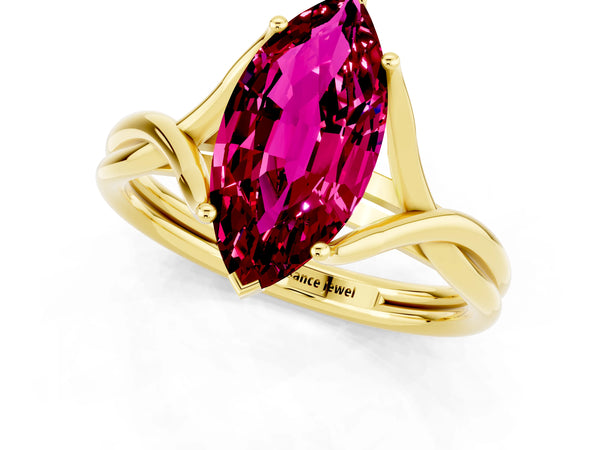 Yellow gold Marquise Cut Garnet Solitaire Twist Band Prong Setting Ring