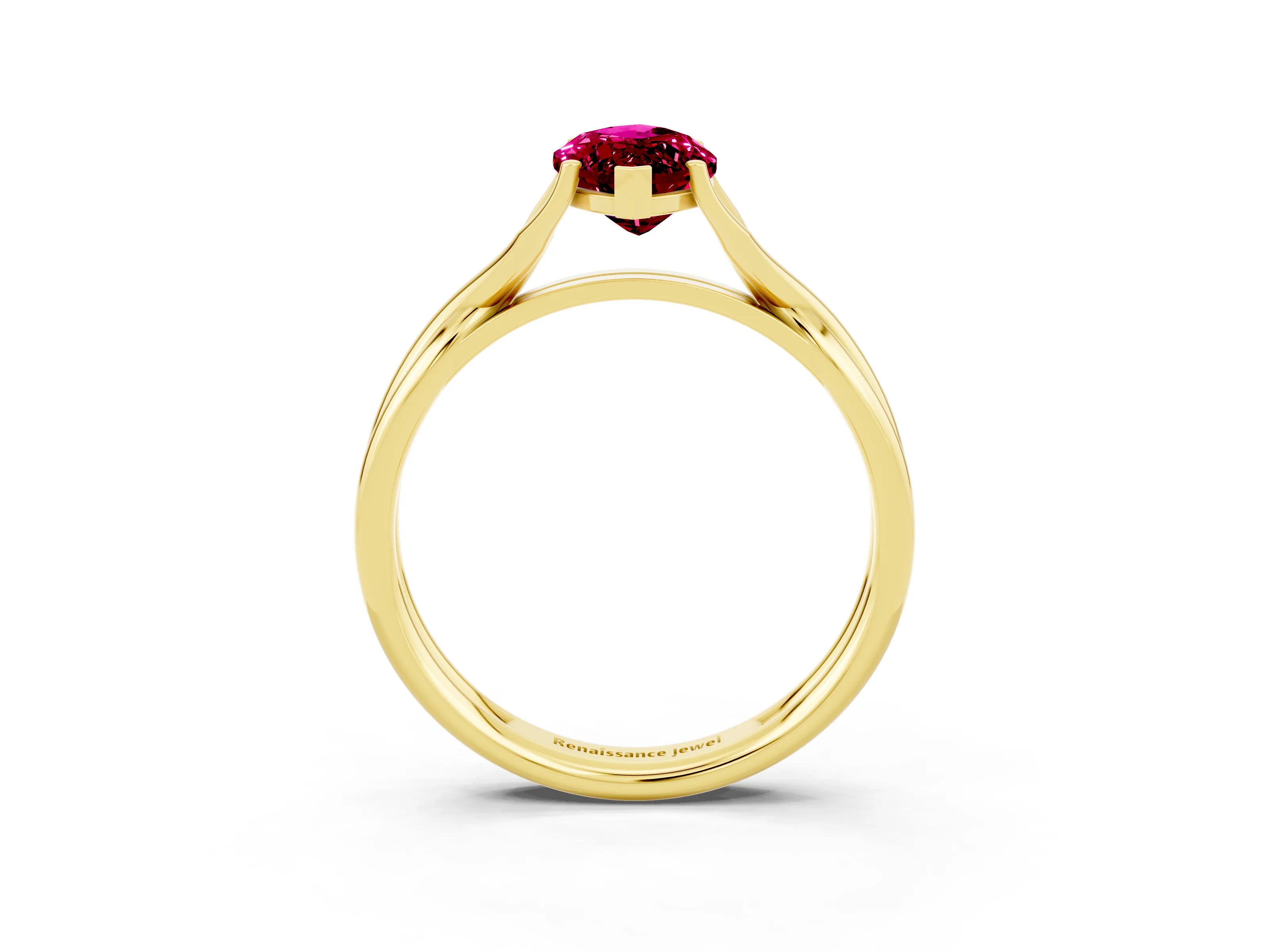 Yellow gold Marquise Cut Garnet Solitaire Twist Band Prong Setting Ring_39