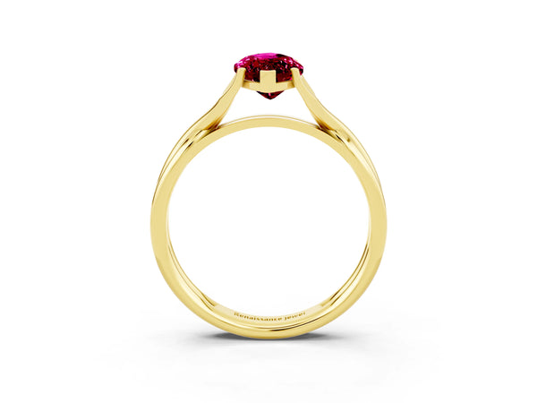 Yellow gold Marquise Cut Garnet Solitaire Twist Band Prong Setting Ring