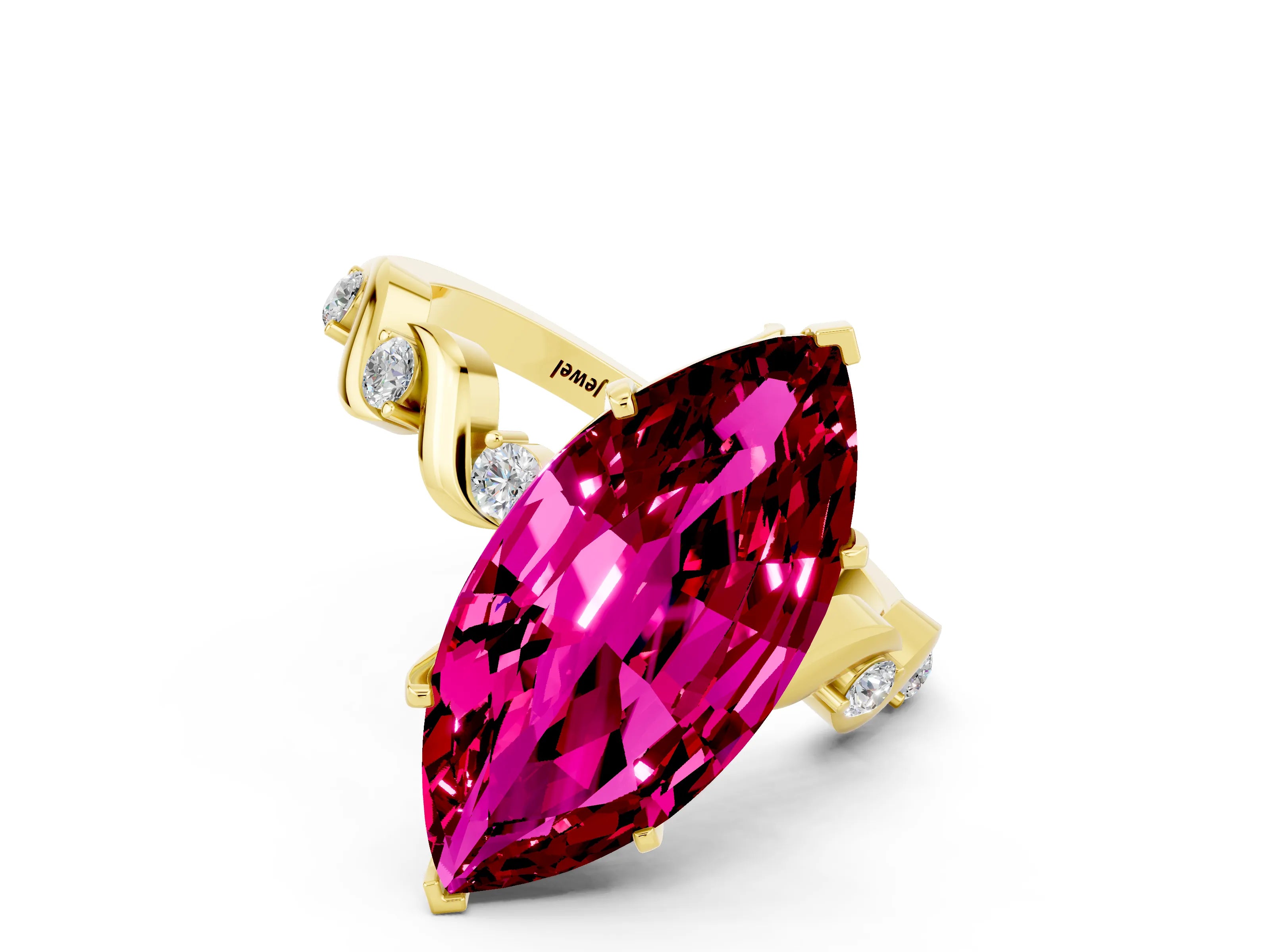 Yellow gold Marquise Cut Garnet Solitaire Twisted Band with Round  Accents and Prong Setting_12