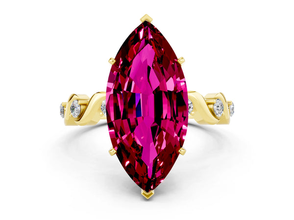 Yellow gold Marquise Cut Garnet Solitaire Twisted Band with Round  Accents and Prong Setting