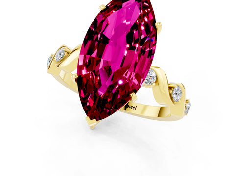 Yellow gold Marquise Cut Garnet Solitaire Twisted Band with Round  Accents and Prong Setting_13
