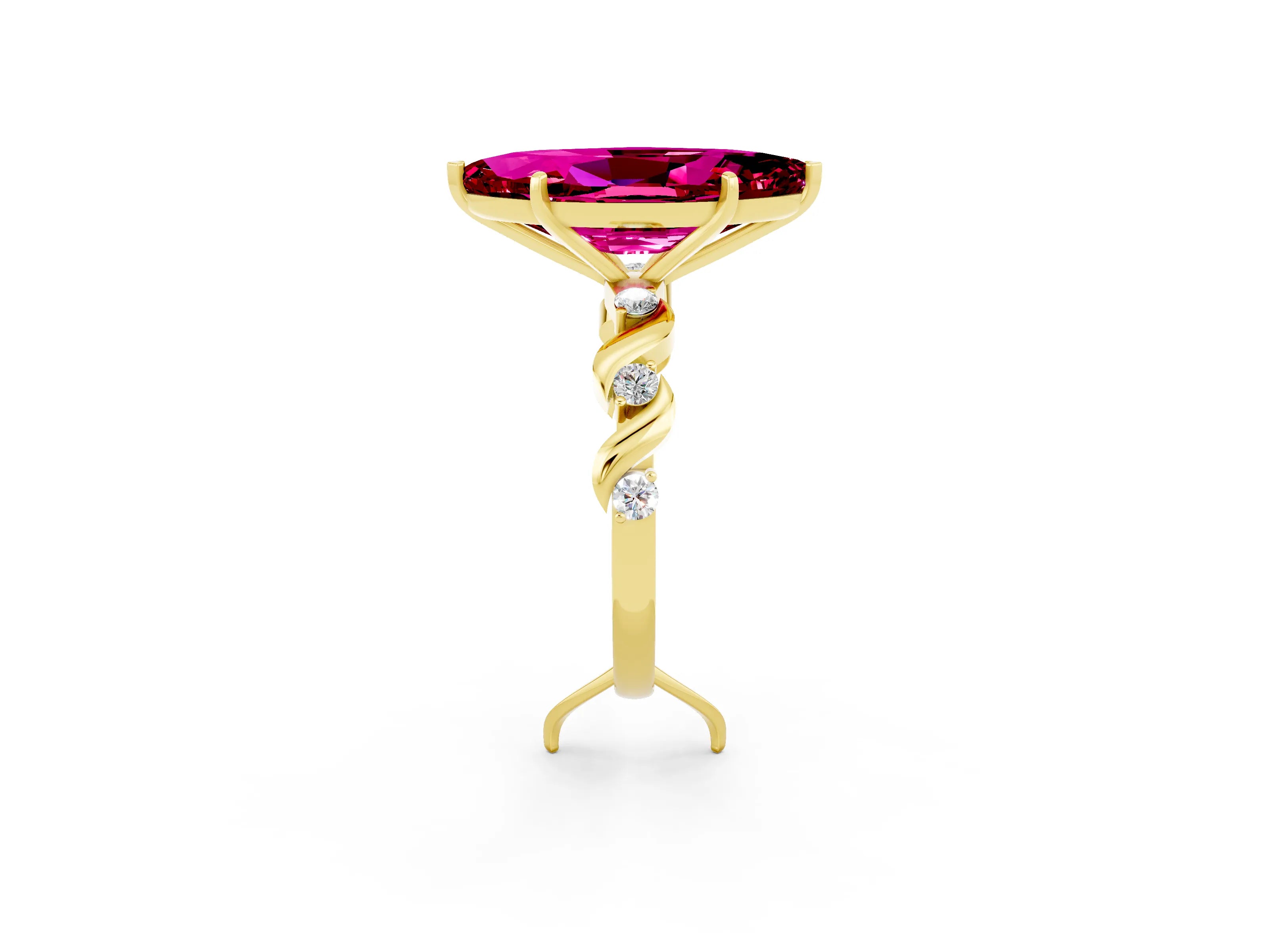 Yellow gold Marquise Cut Garnet Solitaire Twisted Band with Round  Accents and Prong Setting_14