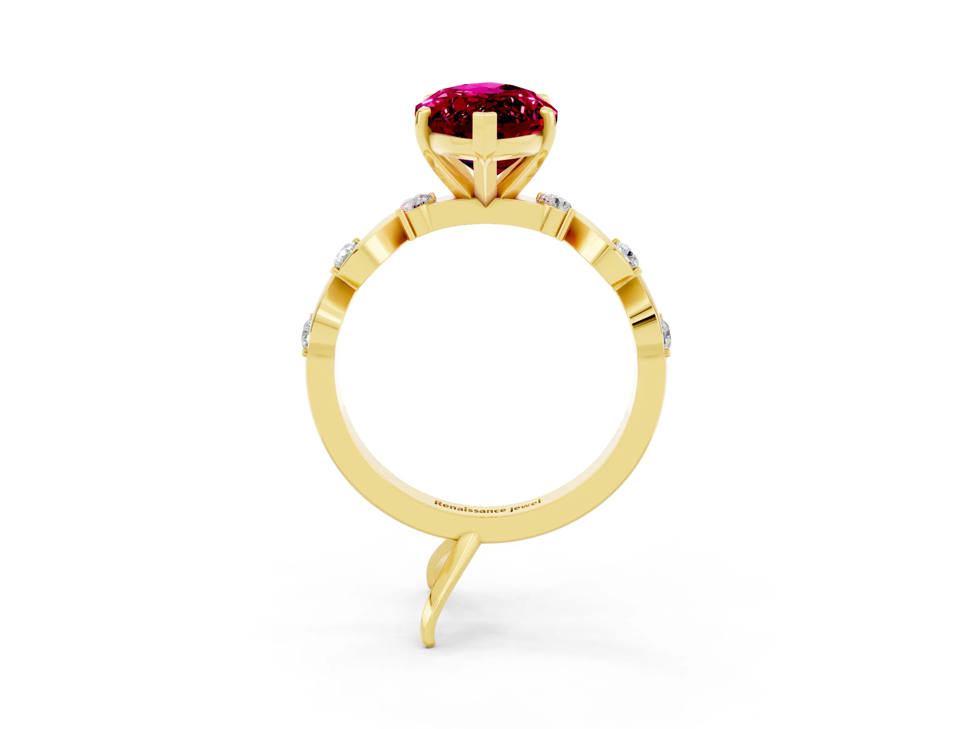 Yellow gold Marquise Cut Garnet Solitaire Twisted Band with Round  Accents and Prong Setting_15