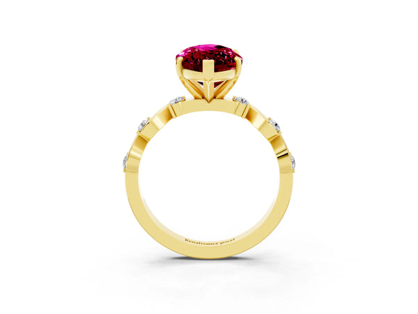 Yellow gold Marquise Cut Garnet Solitaire Twisted Band with Round  Accents and Prong Setting