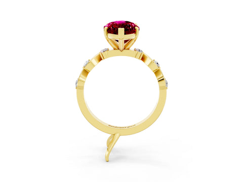 Yellow gold Marquise Cut Garnet Solitaire Twisted Band with Round  Accents and Prong Setting_15