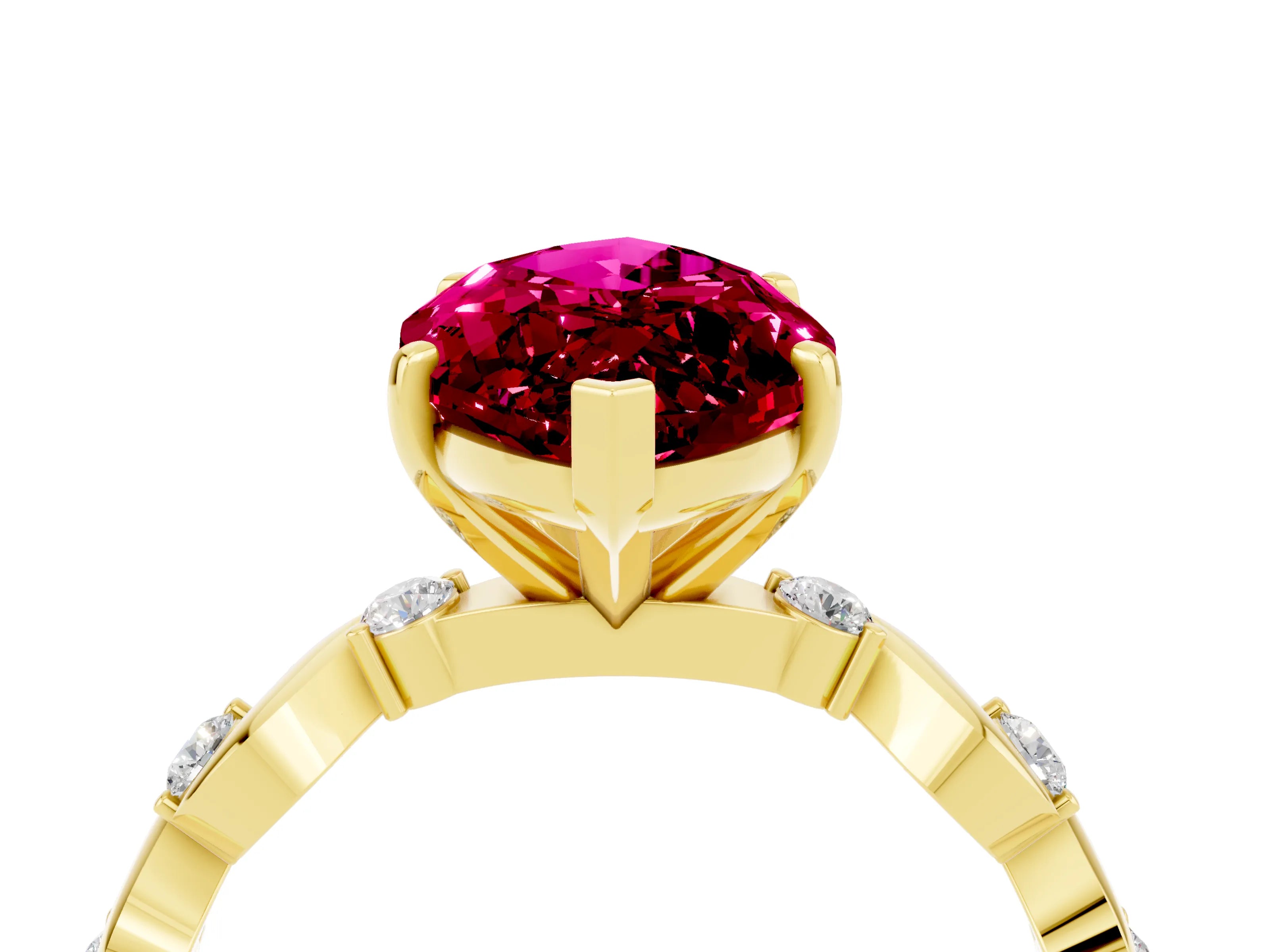 Yellow gold Marquise Cut Garnet Solitaire Twisted Band with Round  Accents and Prong Setting_16