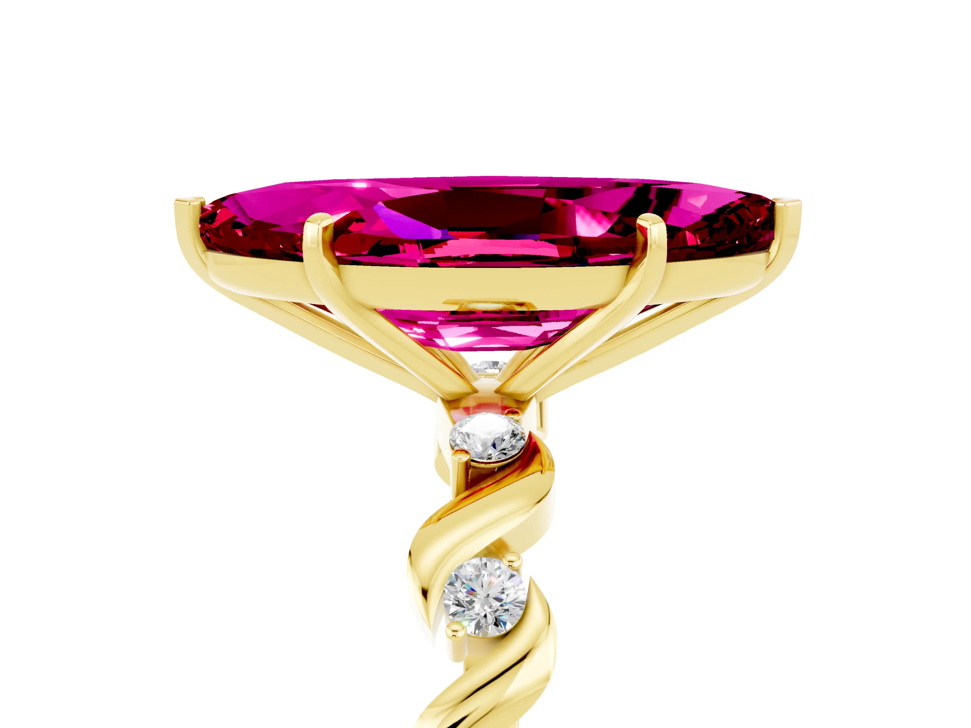 Yellow gold Marquise Cut Garnet Solitaire Twisted Band with Round  Accents and Prong Setting_17