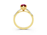Yellow gold Marquise Cut Garnet Solitaire with Side Baguettes and Channel Set Band_3