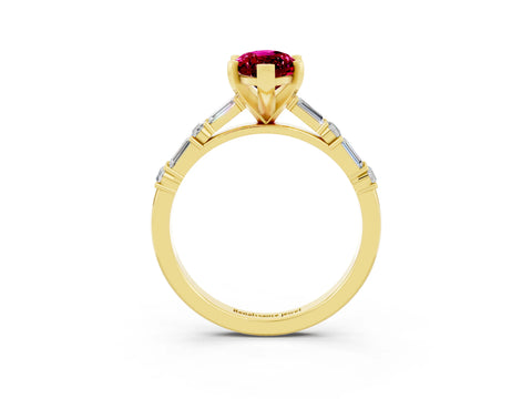 Yellow gold Marquise Cut Garnet Solitaire with Side Baguettes and Channel Set Band_3