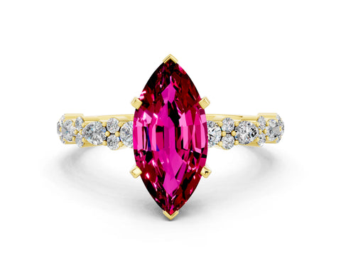 Yellow gold Marquise Cut Garnet Solitaire with Side Stones, Pave Band, Four-Prong Setting_24