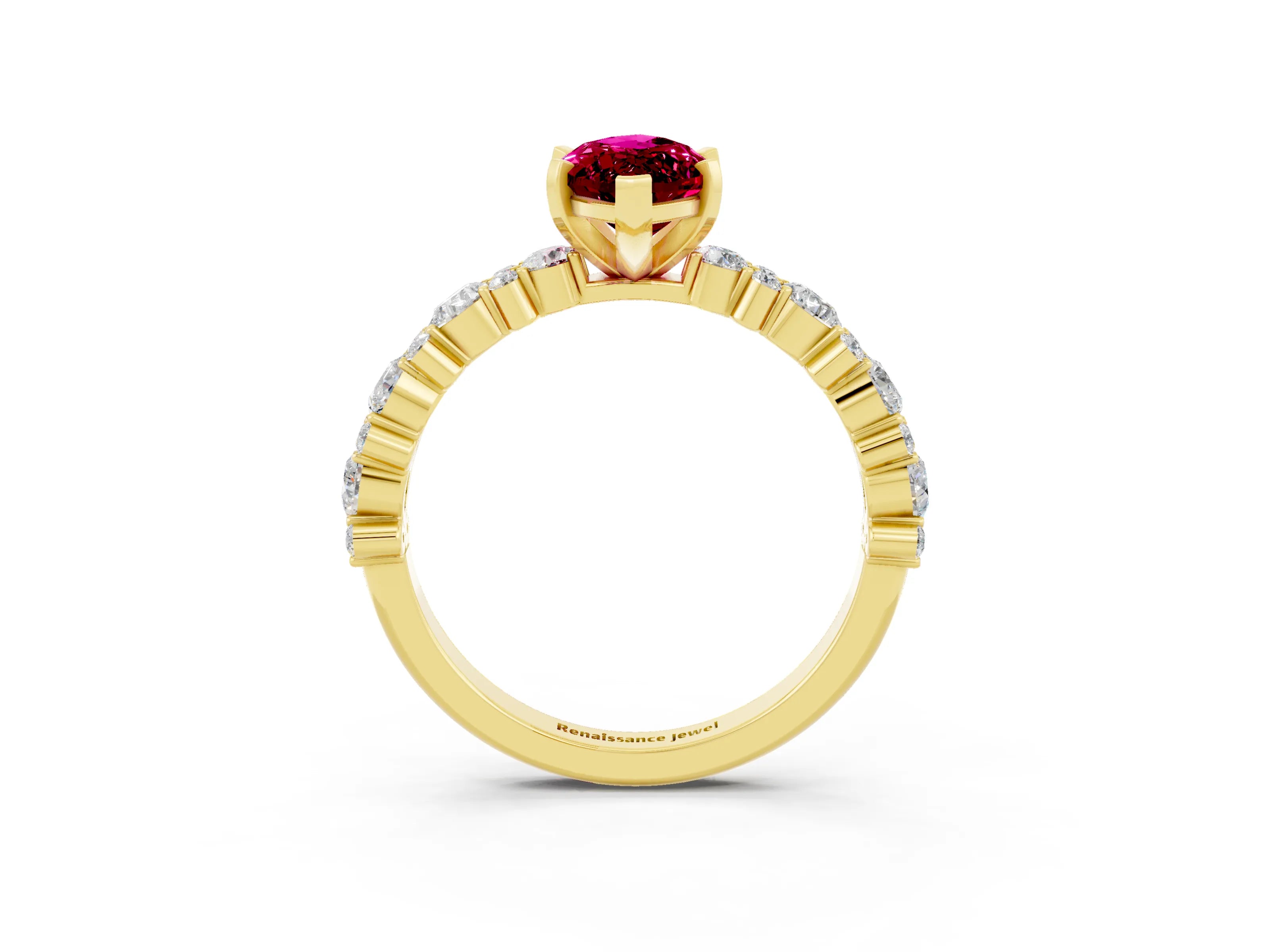 Yellow gold Marquise Cut Garnet Solitaire with Side Stones, Pave Band, Four-Prong Setting_27