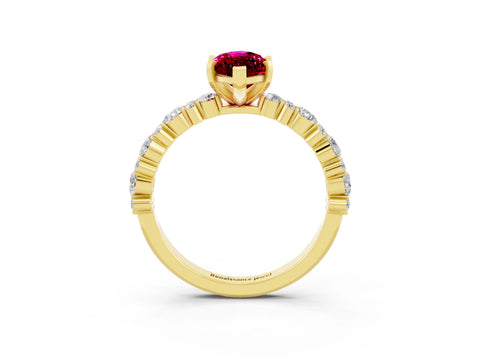 Yellow gold Marquise Cut Garnet Solitaire with Side Stones, Pave Band, Four-Prong Setting_27
