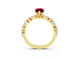 Yellow gold Marquise Cut Garnet Solitaire with Side Stones on a Pavé Band and Four-Prong Setting_3
