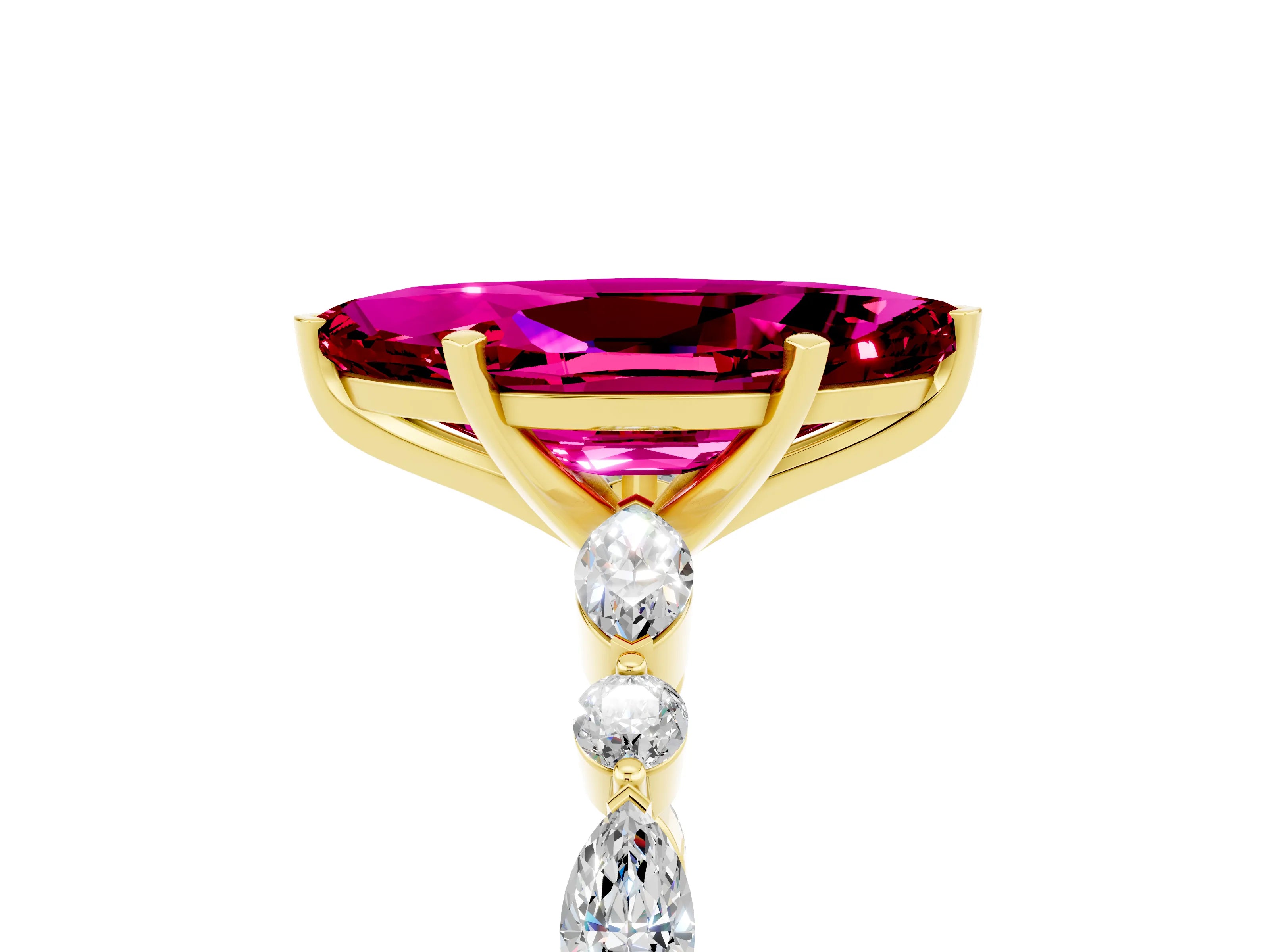 Yellow gold Marquise Cut Garnet Solitaire with Side Stones on a Pavé Band and Four-Prong Setting_5