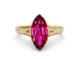 Yellow gold Marquise Cut Garnet Split Shank Engagement Ring with Pavé Band