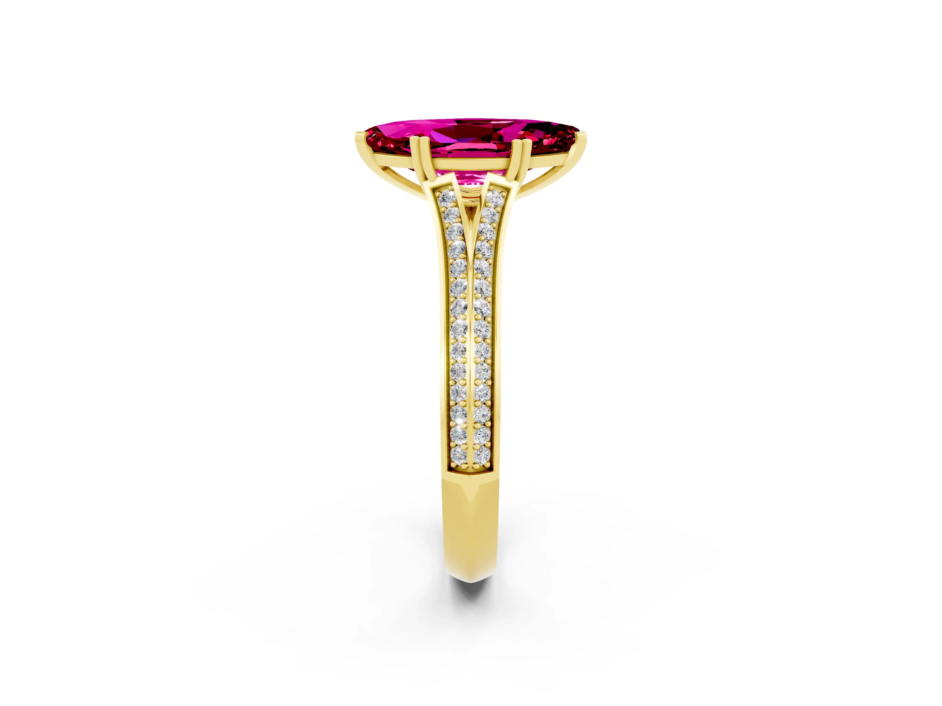 Yellow gold Marquise Cut Garnet Split Shank Engagement Ring with Pavé Band_2