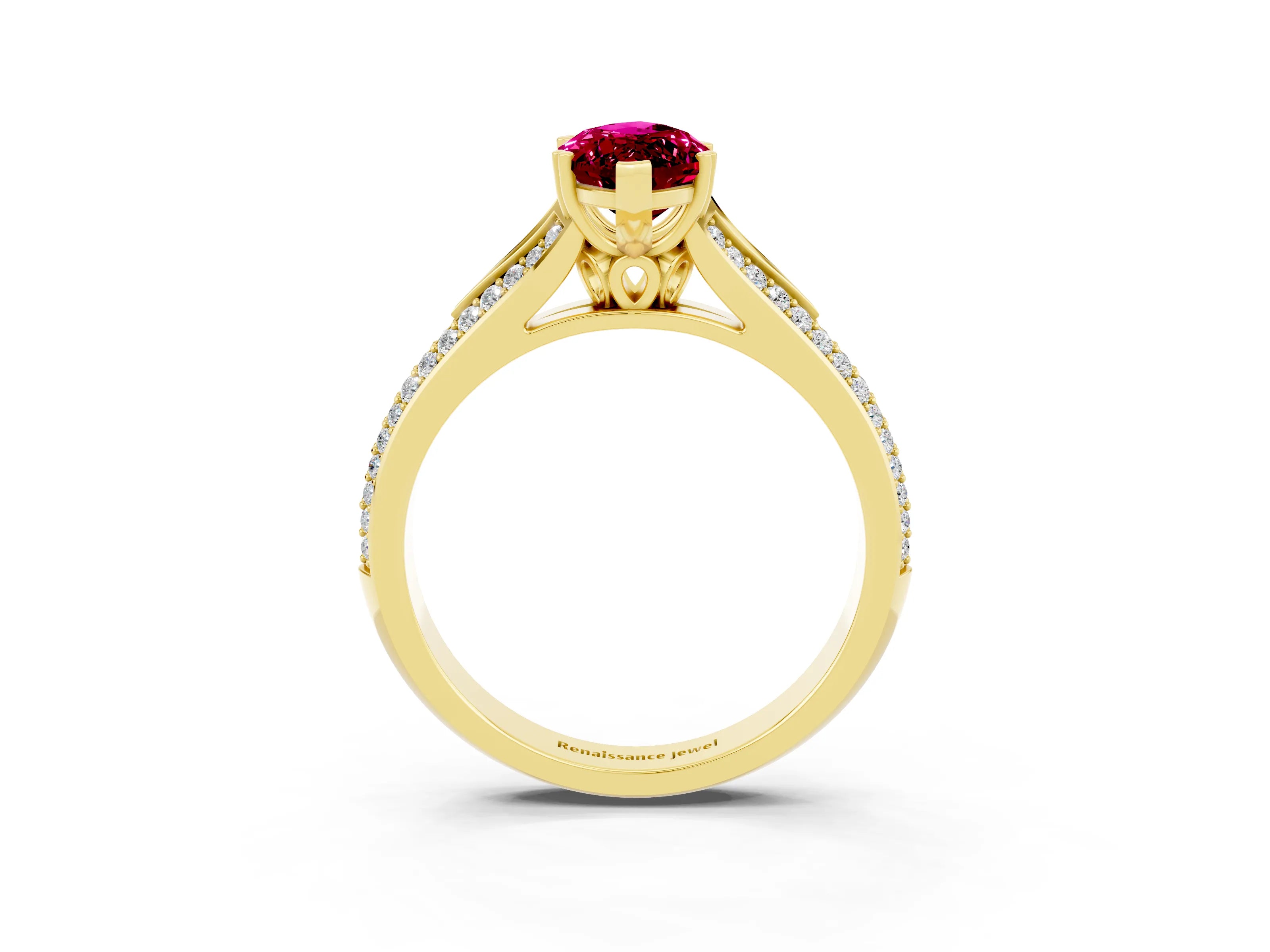 Yellow gold Marquise Cut Garnet Split Shank Engagement Ring with Pavé Band_3