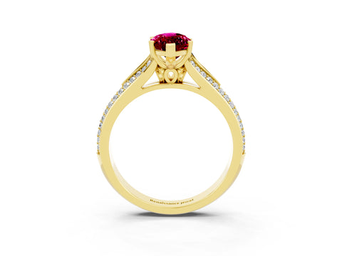Yellow gold Marquise Cut Garnet Split Shank Engagement Ring with Pavé Band_3