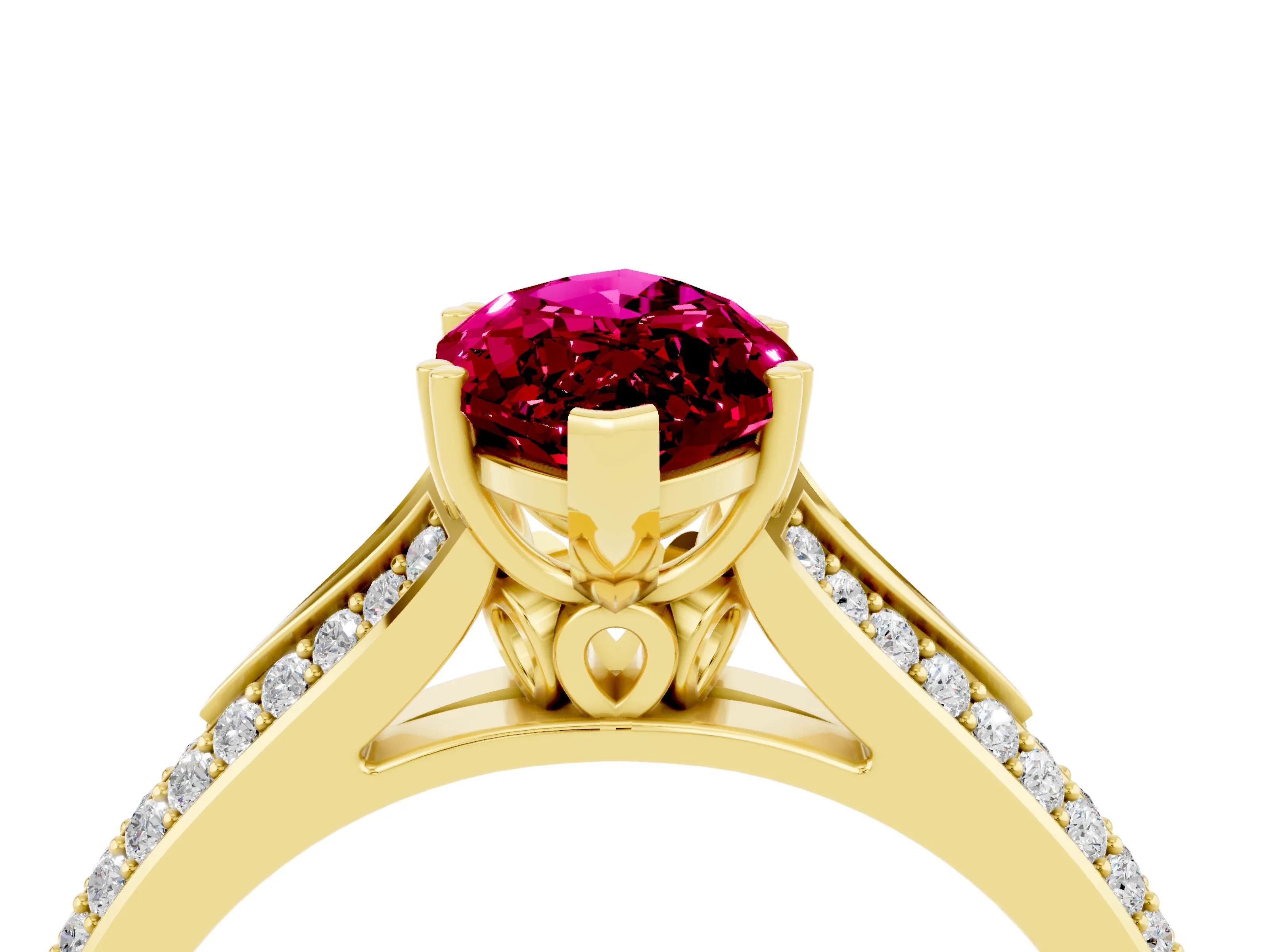 Yellow gold Marquise Cut Garnet Split Shank Engagement Ring with Pavé Band_4