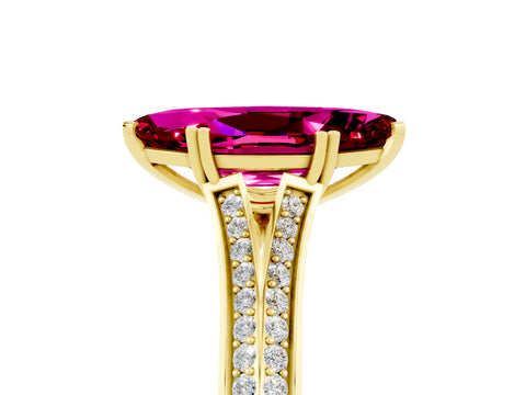 Yellow gold Marquise Cut Garnet Split Shank Engagement Ring with Pavé Band_5