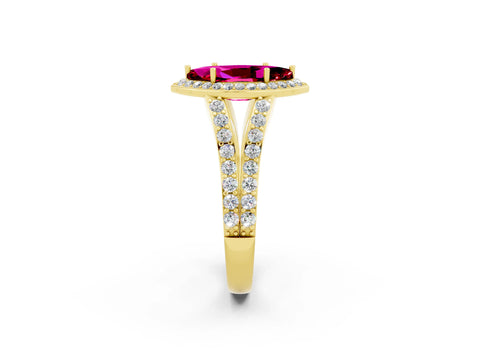 Yellow gold Marquise Cut Garnet Split Shank Halo Ring with Four-Prong Setting_14