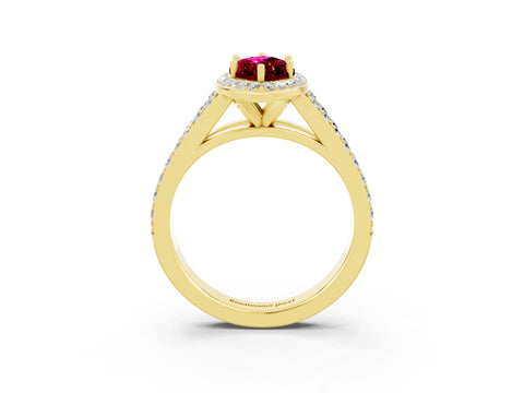 Yellow gold Marquise Cut Garnet Split Shank Halo Ring with Four-Prong Setting_15
