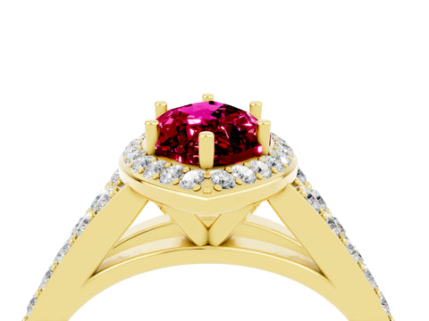 Yellow gold Marquise Cut Garnet Split Shank Halo Ring with Four-Prong Setting_16