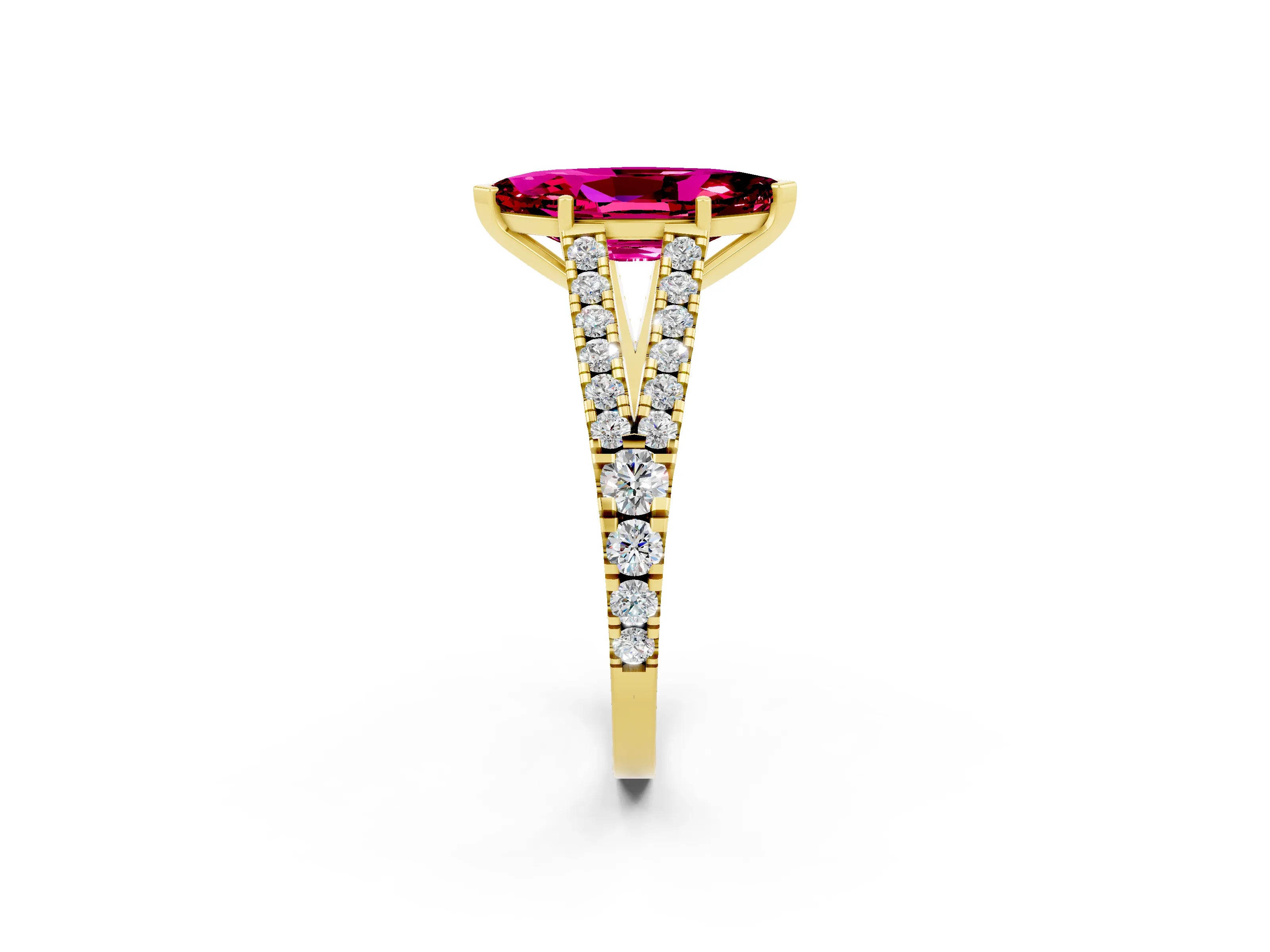 Yellow gold Marquise Cut Garnet Split Shank Pavé Engagement Ring with Four-Prong Setting_14