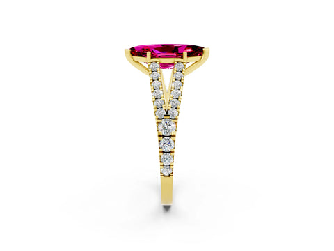 Yellow gold Marquise Cut Garnet Split Shank Pavé Engagement Ring with Four-Prong Setting_14