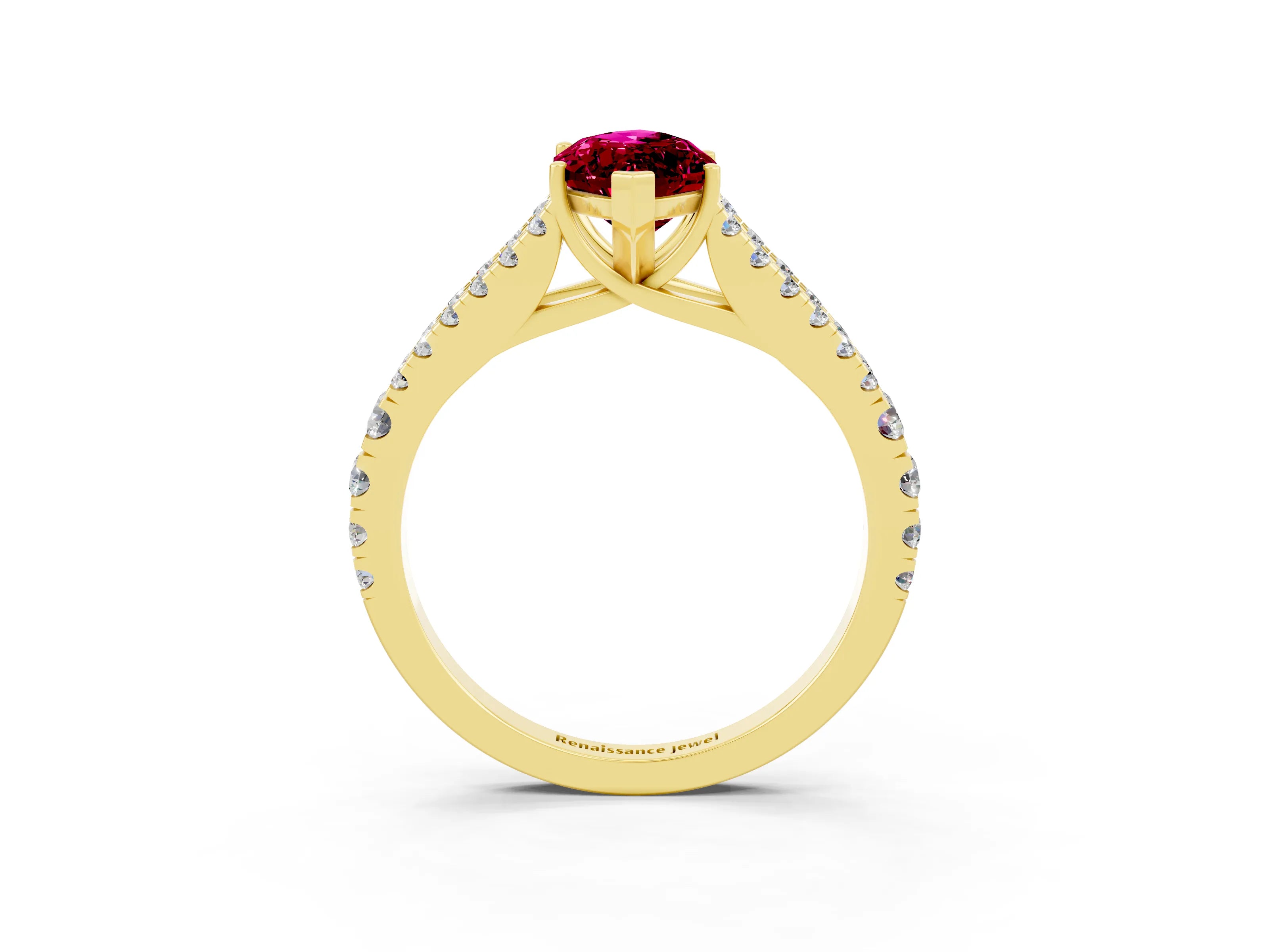 Yellow gold Marquise Cut Garnet Split Shank Pavé Engagement Ring with Four-Prong Setting_15