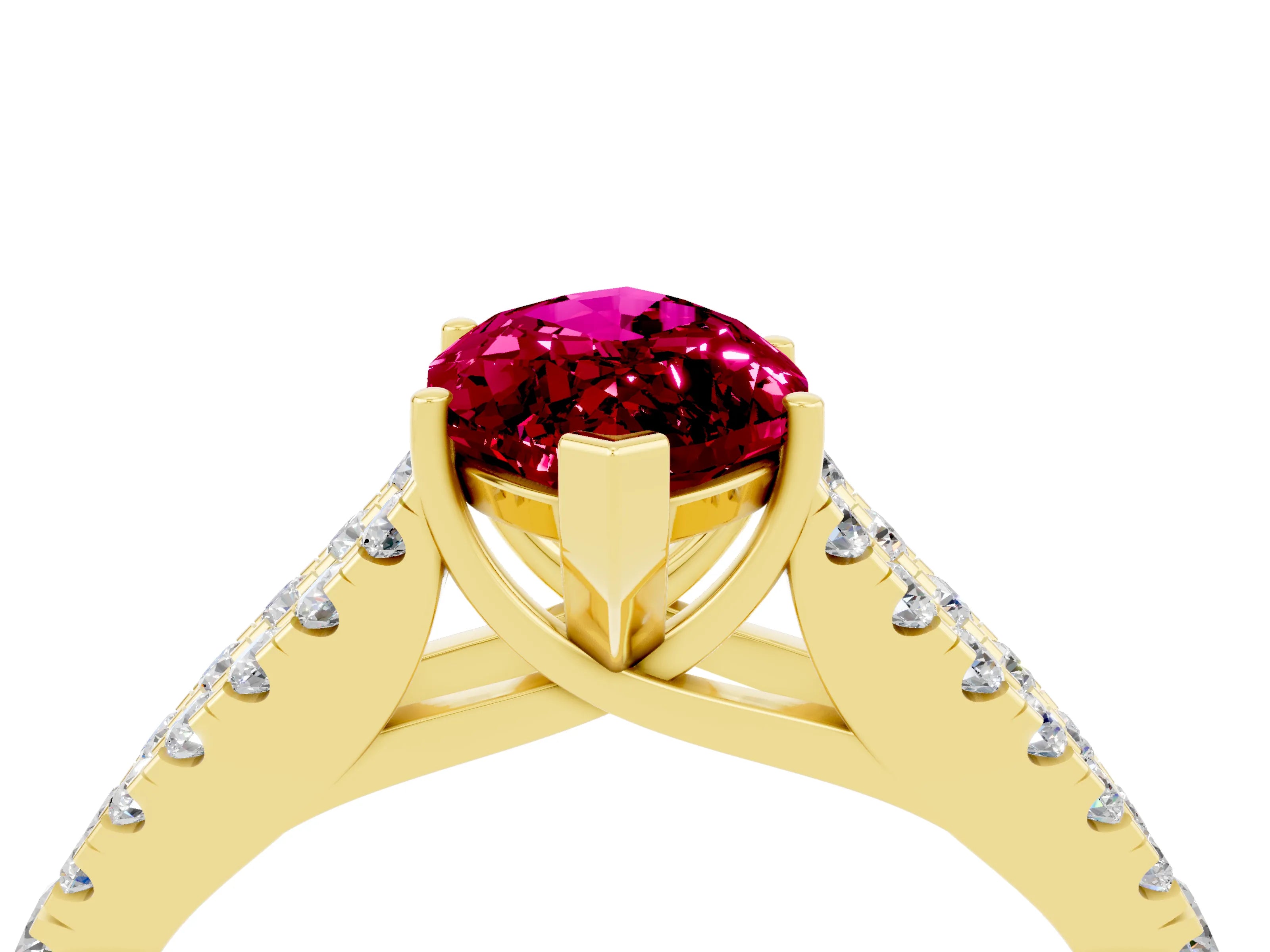 Yellow gold Marquise Cut Garnet Split Shank Pavé Engagement Ring with Four-Prong Setting_16