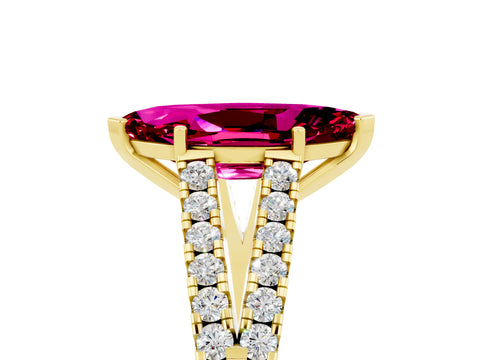 Yellow gold Marquise Cut Garnet Split Shank Pavé Engagement Ring with Four-Prong Setting_17