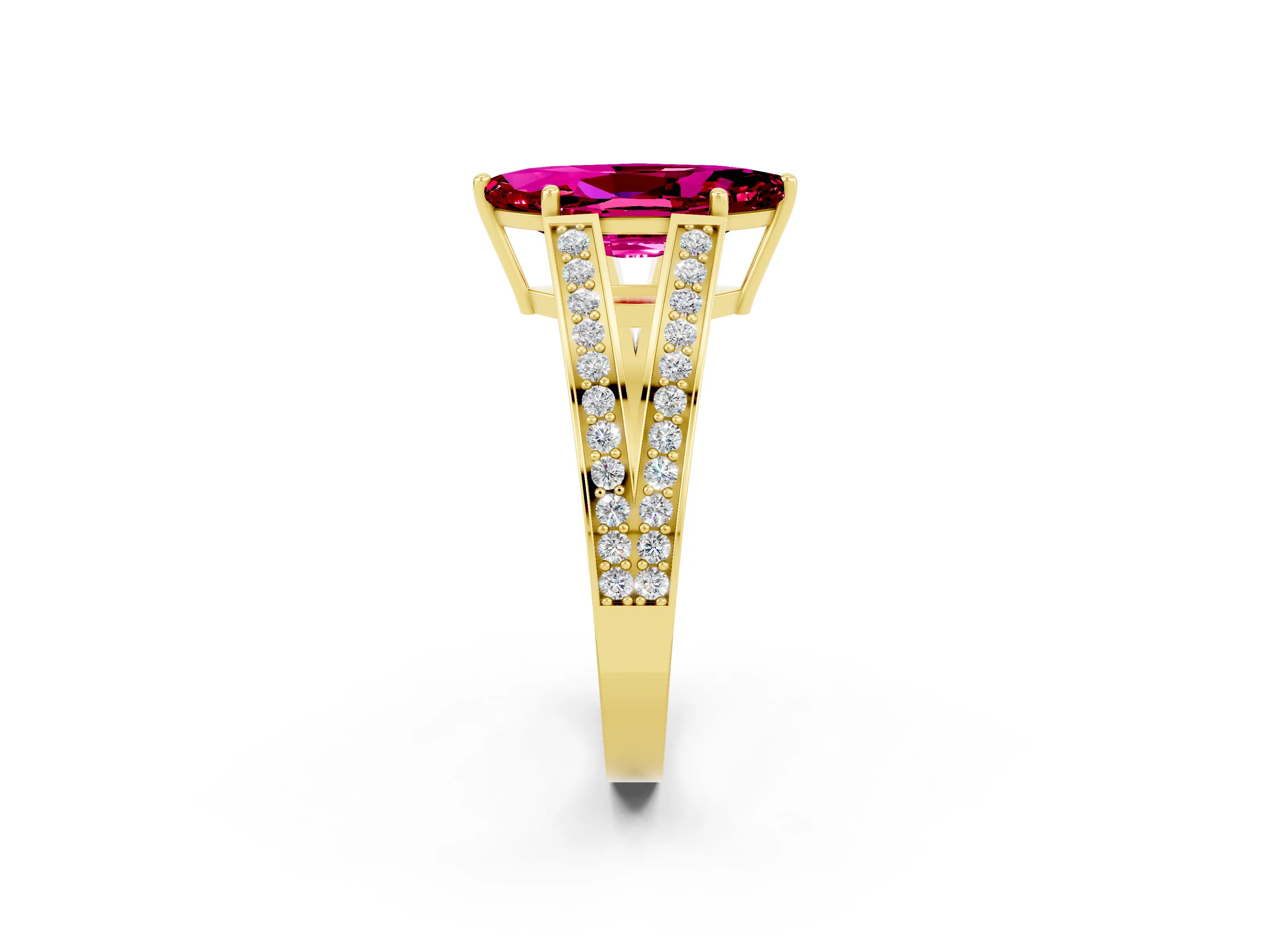 Yellow gold Marquise Cut Garnet Split Shank Ring with Pavé Band and Four-Prong Setting_2