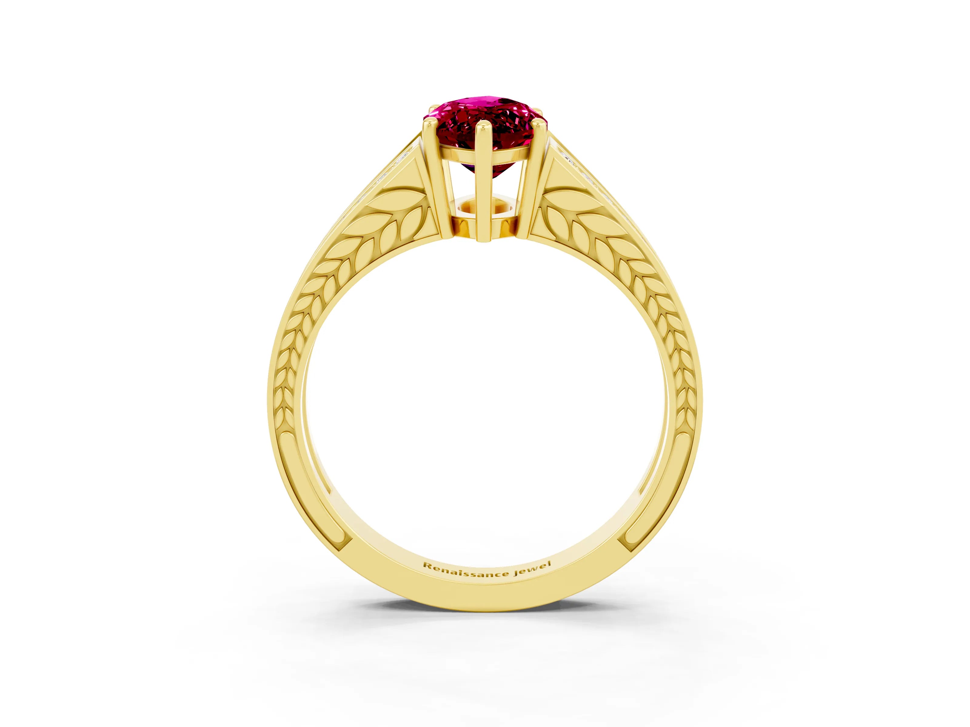 Yellow gold Marquise Cut Garnet Split Shank Ring with Pavé Band and Four-Prong Setting_3
