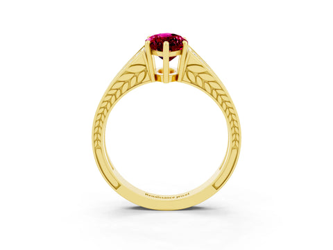 Yellow gold Marquise Cut Garnet Split Shank Ring with Pavé Band and Four-Prong Setting_3