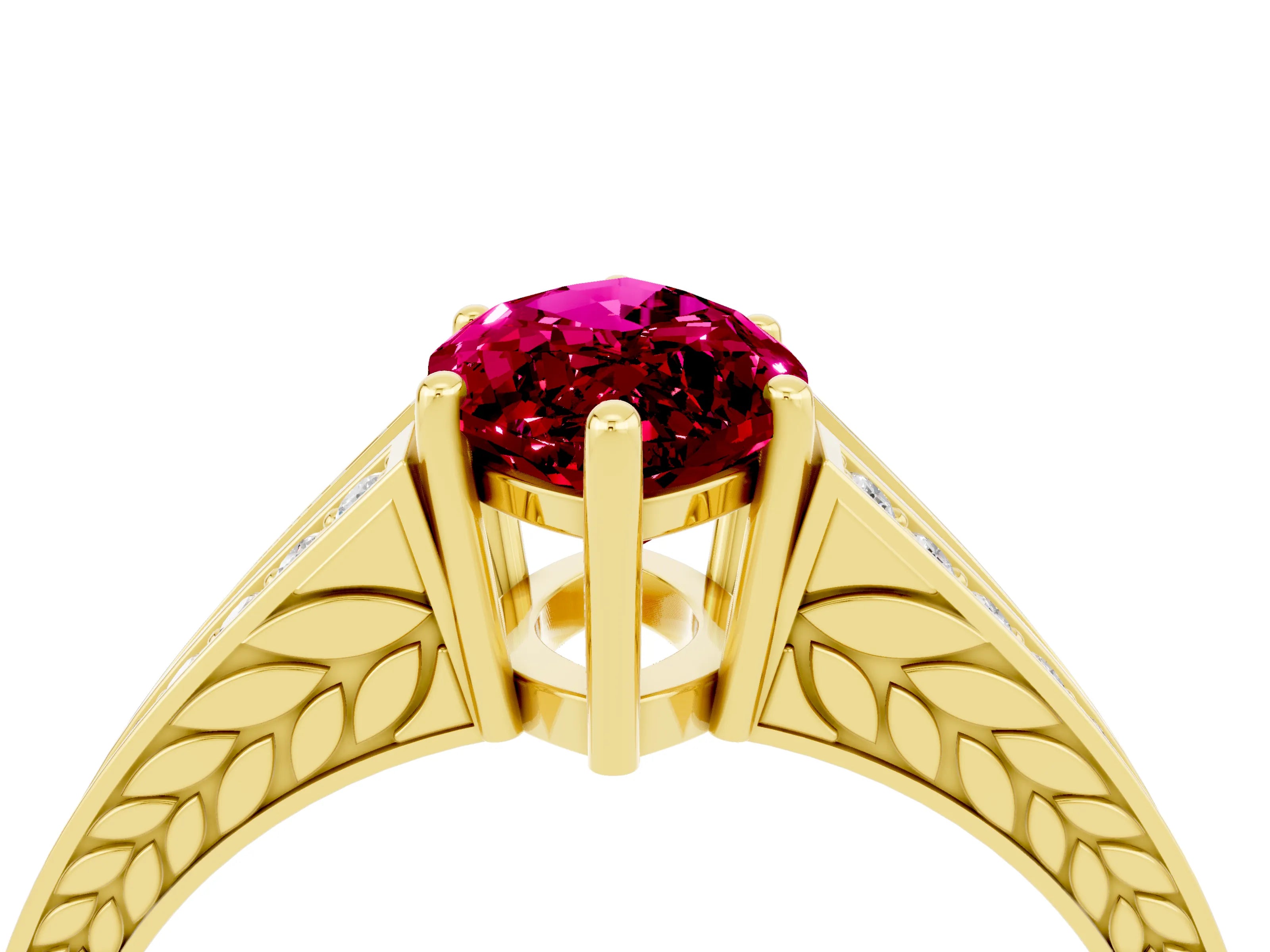 Yellow gold Marquise Cut Garnet Split Shank Ring with Pavé Band and Four-Prong Setting_4
