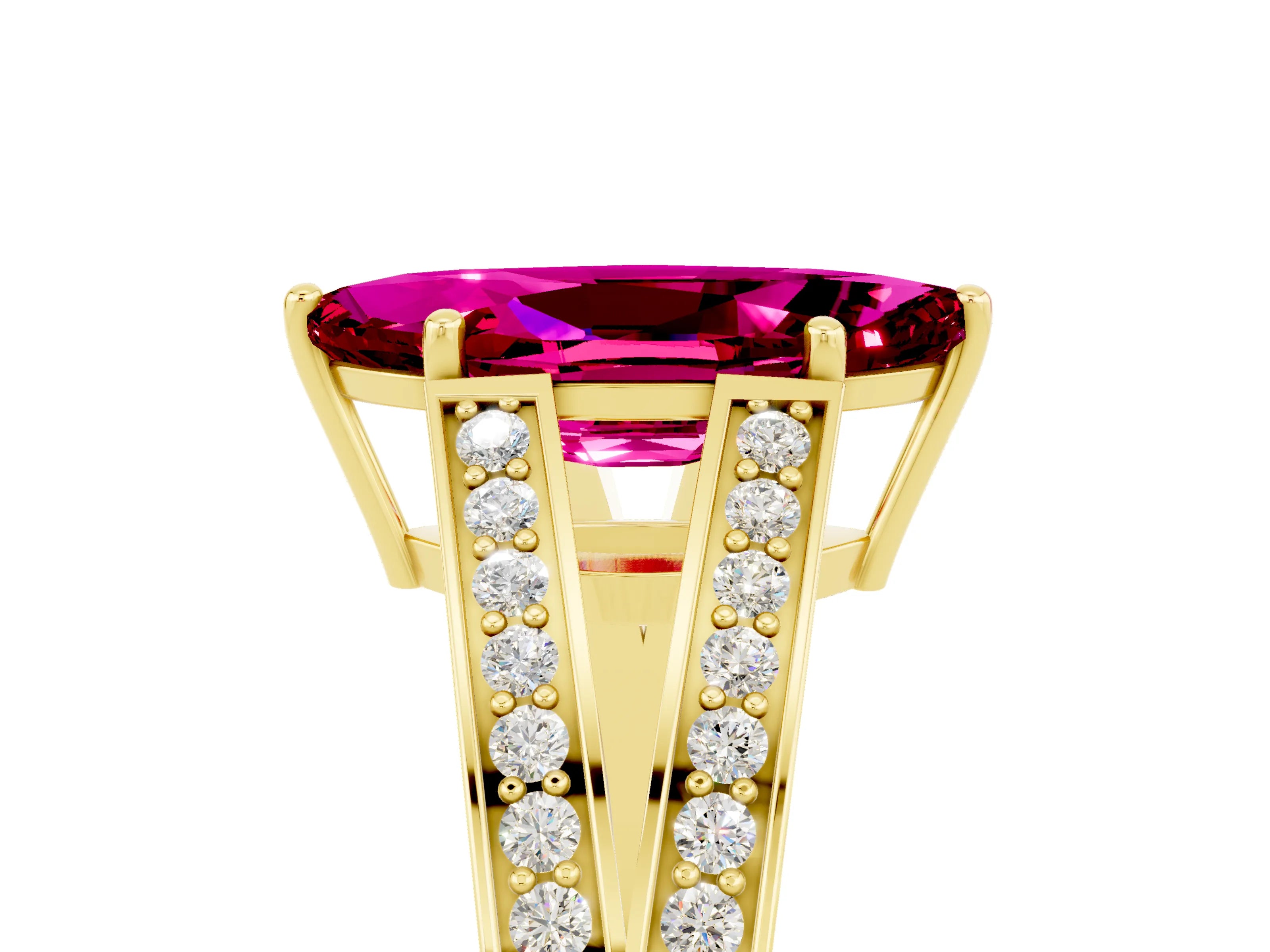 Yellow gold Marquise Cut Garnet Split Shank Ring with Pavé Band and Four-Prong Setting_5