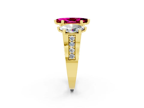Yellow gold Marquise Cut Garnet Three-Stone Ring with Channel Set Band and Four-Prong Setting_2