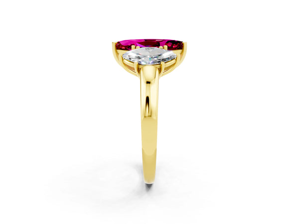 Yellow gold Marquise Cut Garnet Three-Stone Ring with Four-Prong Setting and Classic Band