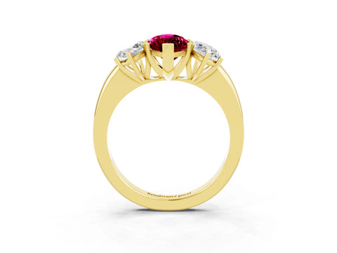 Yellow gold Marquise Cut Garnet Three-Stone Ring with Four-Prong Setting and Classic Band_3