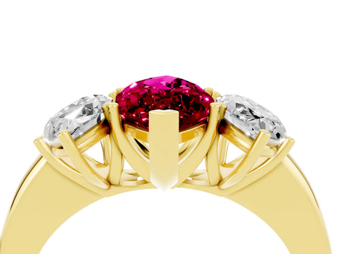 Yellow gold Marquise Cut Garnet Three-Stone Ring with Four-Prong Setting and Classic Band_4