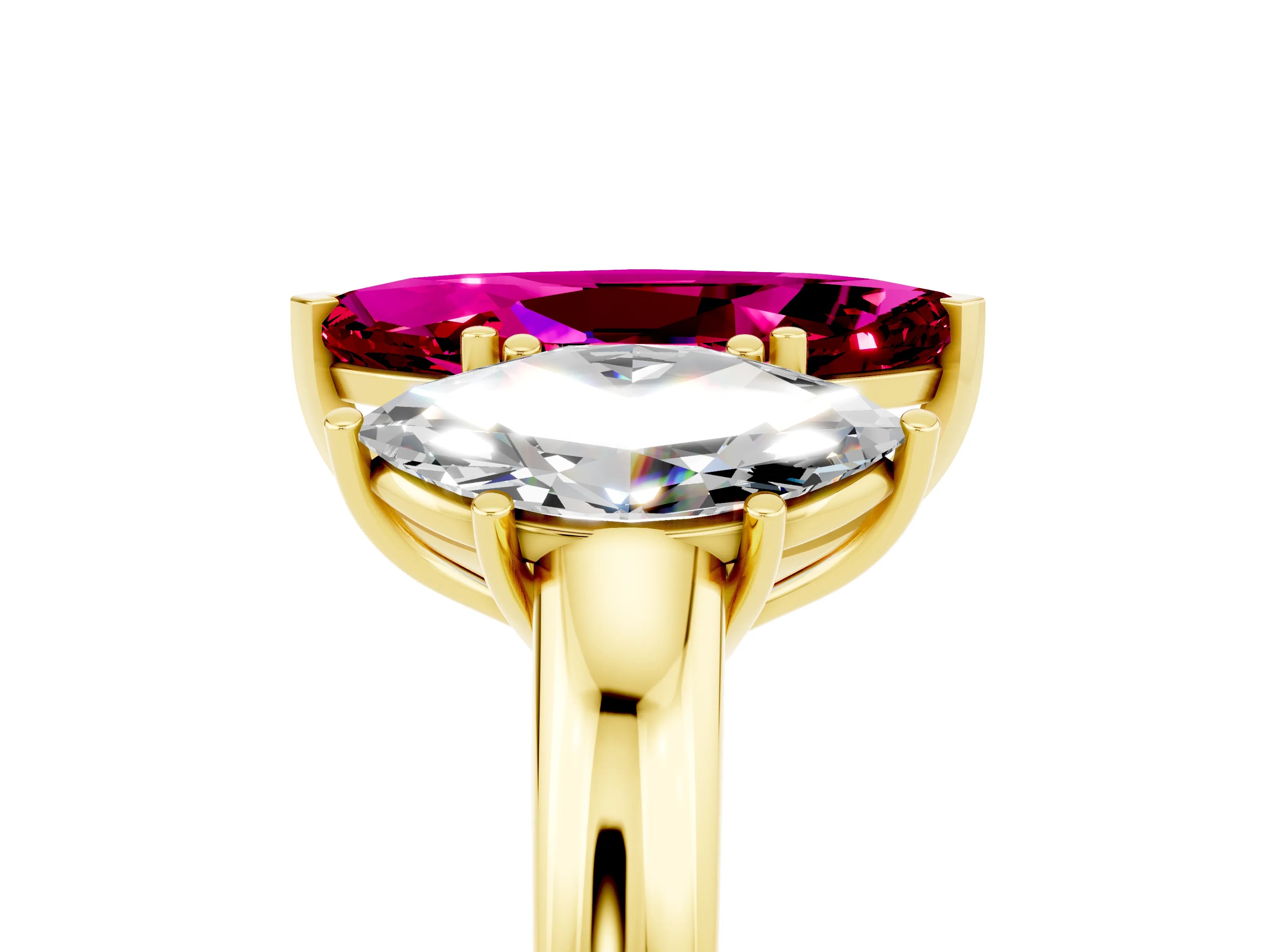 Yellow gold Marquise Cut Garnet Three-Stone Ring with Four-Prong Setting and Classic Band_5