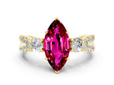 Yellow gold Marquise Cut Garnet Three-Stone Ring with Pavé Split Shank and Four-Prong Setting_12