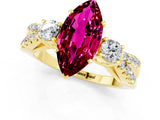 Yellow gold Marquise Cut Garnet Three-Stone Ring with Pavé Split Shank and Four-Prong Setting_13