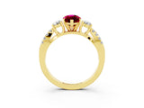 Yellow gold Marquise Cut Garnet Three-Stone Ring with Pavé Split Shank and Four-Prong Setting_15