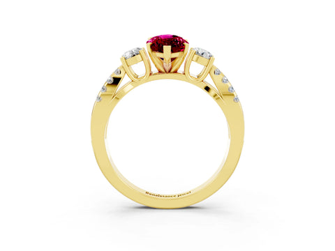 Yellow gold Marquise Cut Garnet Three-Stone Ring with Pavé Split Shank and Four-Prong Setting_15