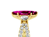 Yellow gold Marquise Cut Garnet Three-Stone Ring with Pavé Split Shank and Four-Prong Setting_17