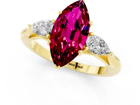 Yellow gold Marquise Cut Garnet Three-Stone Ring with Pear Side Stones and Four-Prong Setting_13